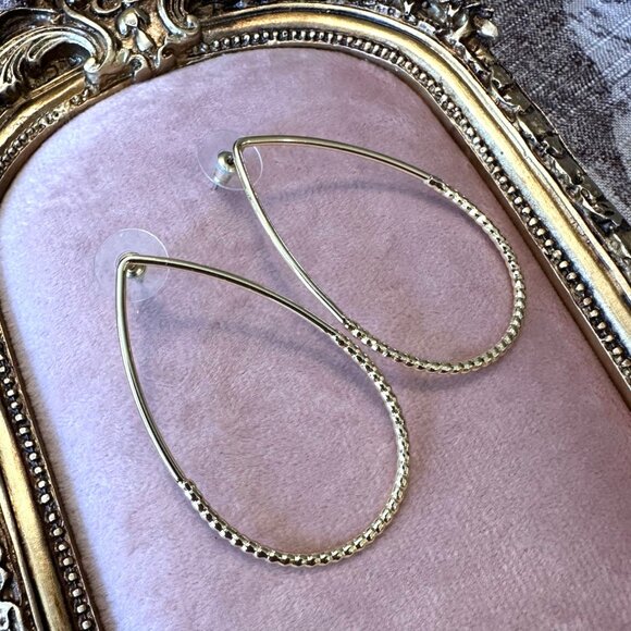 Gold-Tone Teardrop Hoop Earrings With Textured Detail By Park Lane Jewelry - Picture 5 of 9